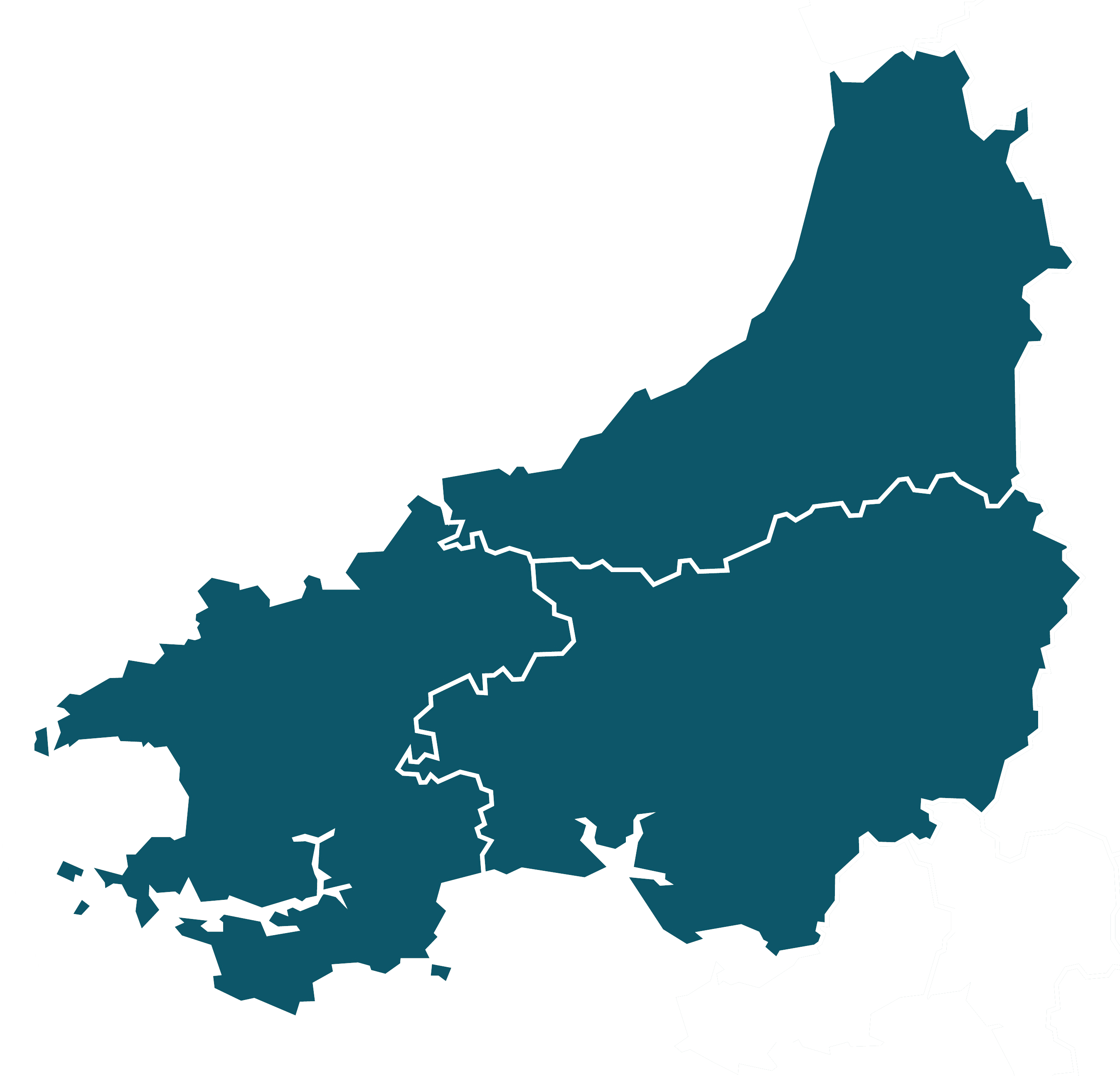 outline map of the three counties of Ceredigion, Carmarthenshire, Pembrokeshire
